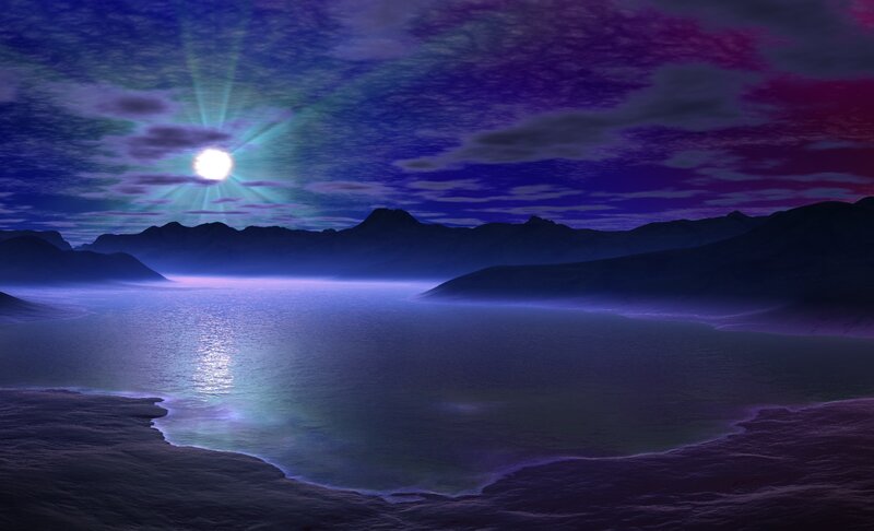 Moonlit Sea and Mountains — Purple