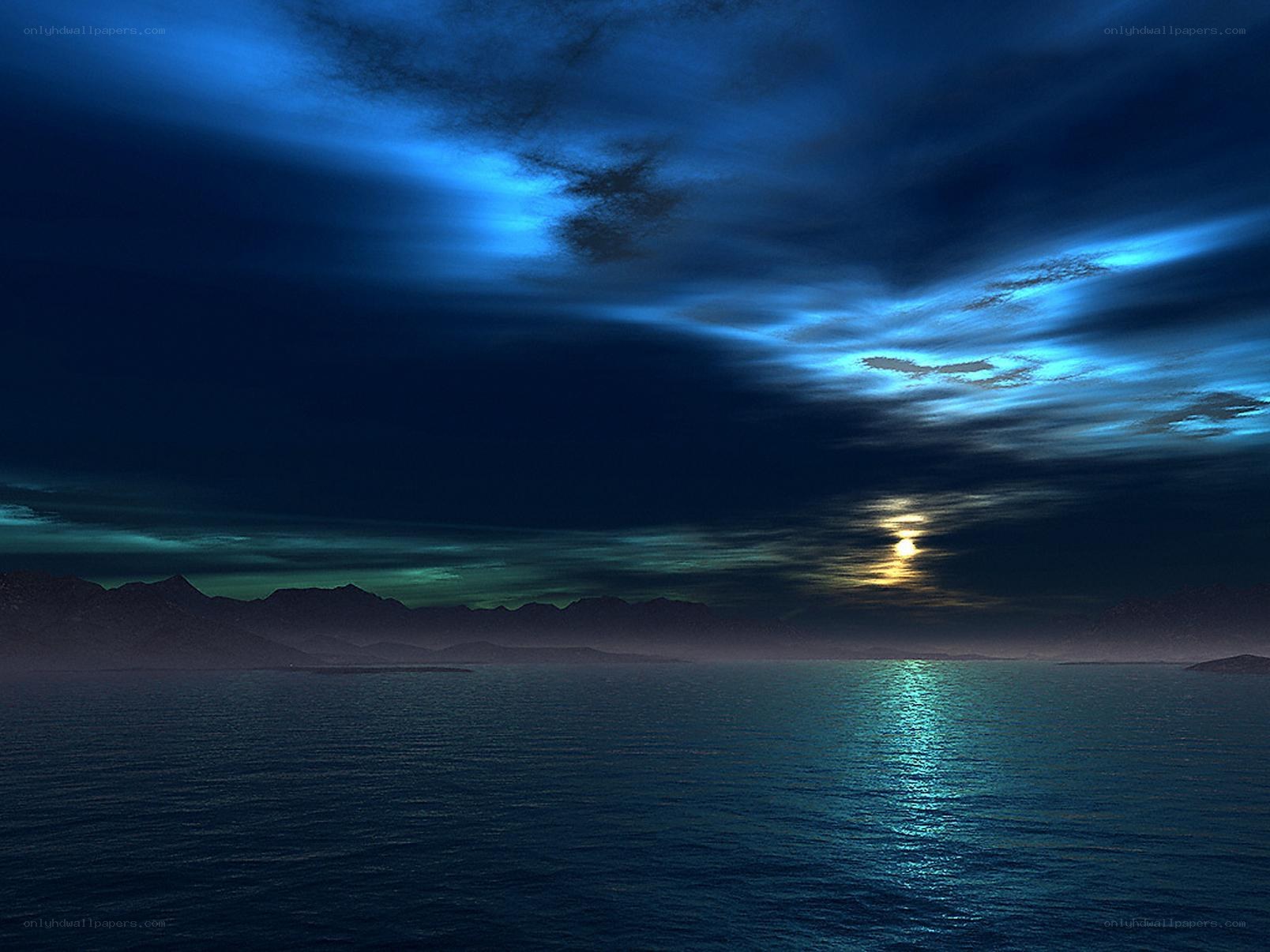 Moonlit sea at night