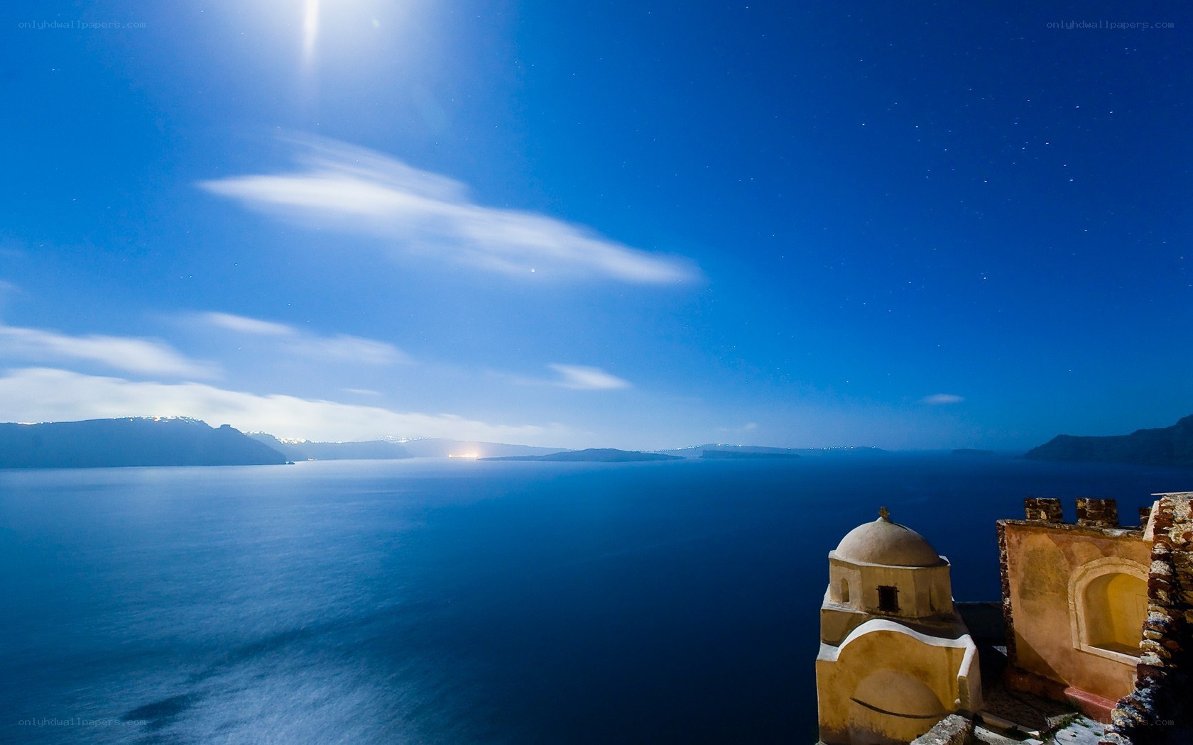 Moonlit sea at night