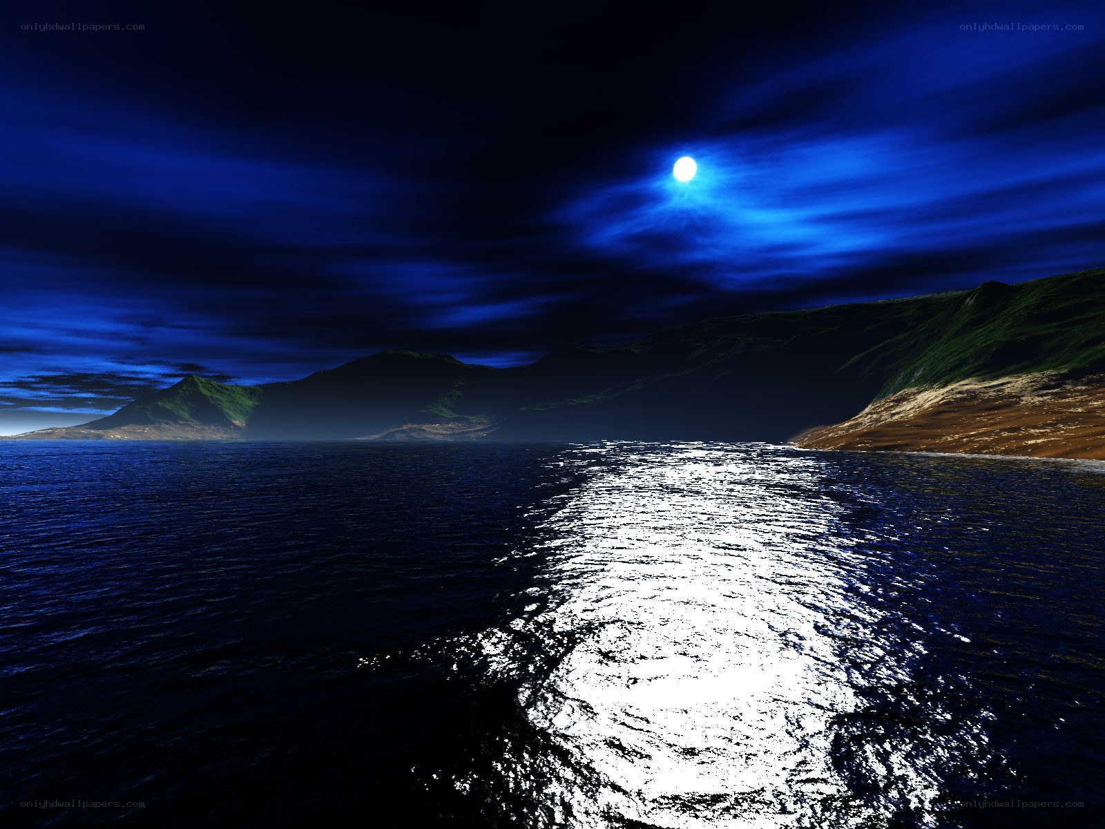 Moonlit sea at night