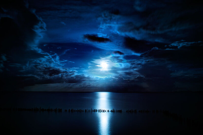 Moonlit Sea at Night — Blue, Dramatic