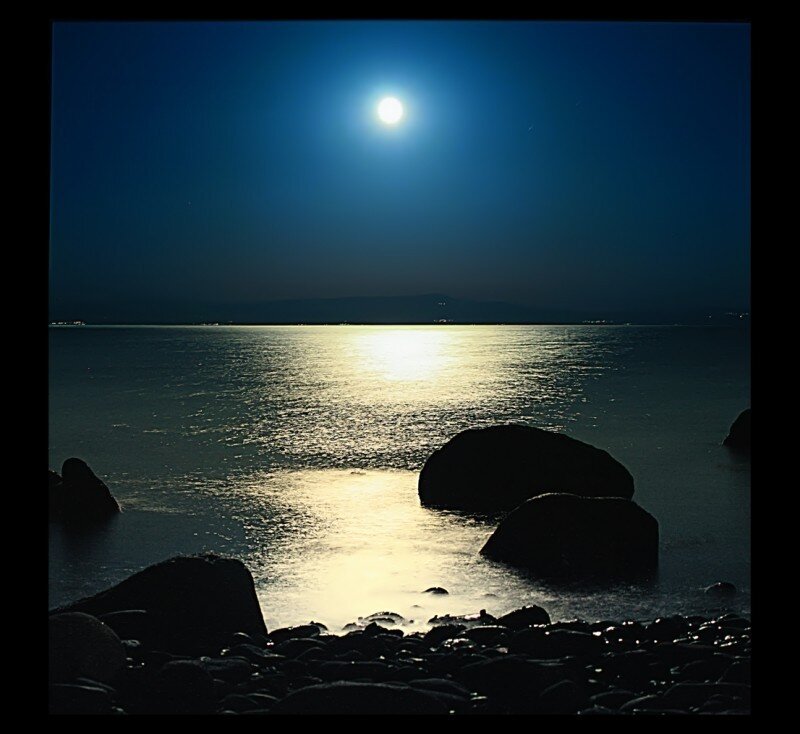 Moonlit Sea at Night — Blue, Serene