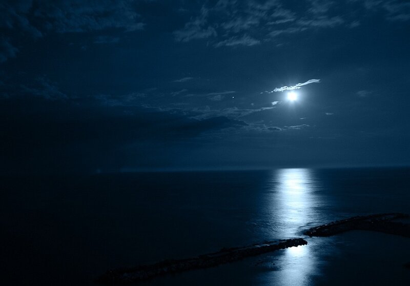 Moonlit Sea at Night — Blue