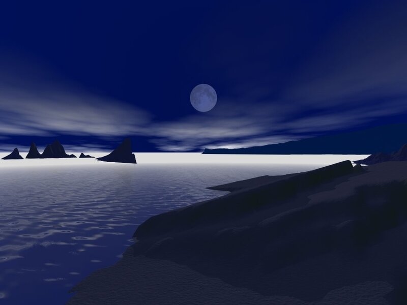 Moonlit Sea Landscape — Blue