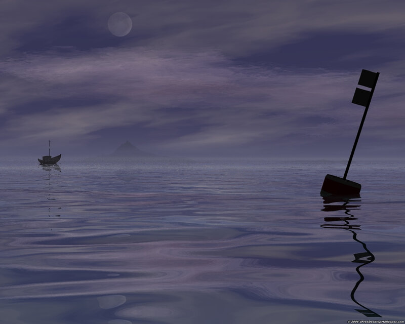 Moonlit sea with boat and buoy