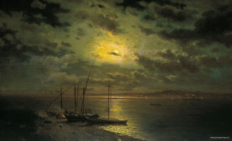 Moonlit Sea with Boats