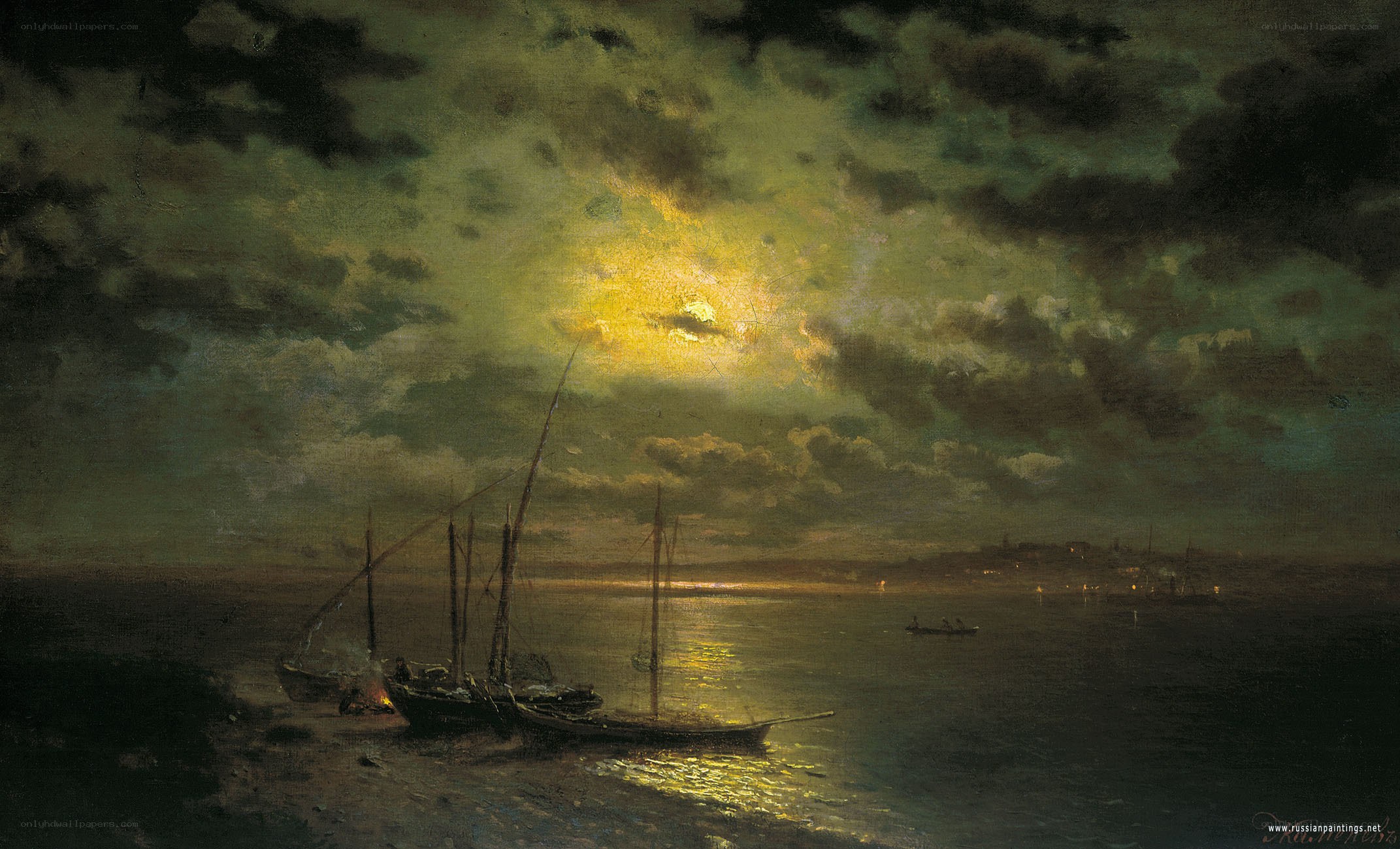 Moonlit Sea with Boats