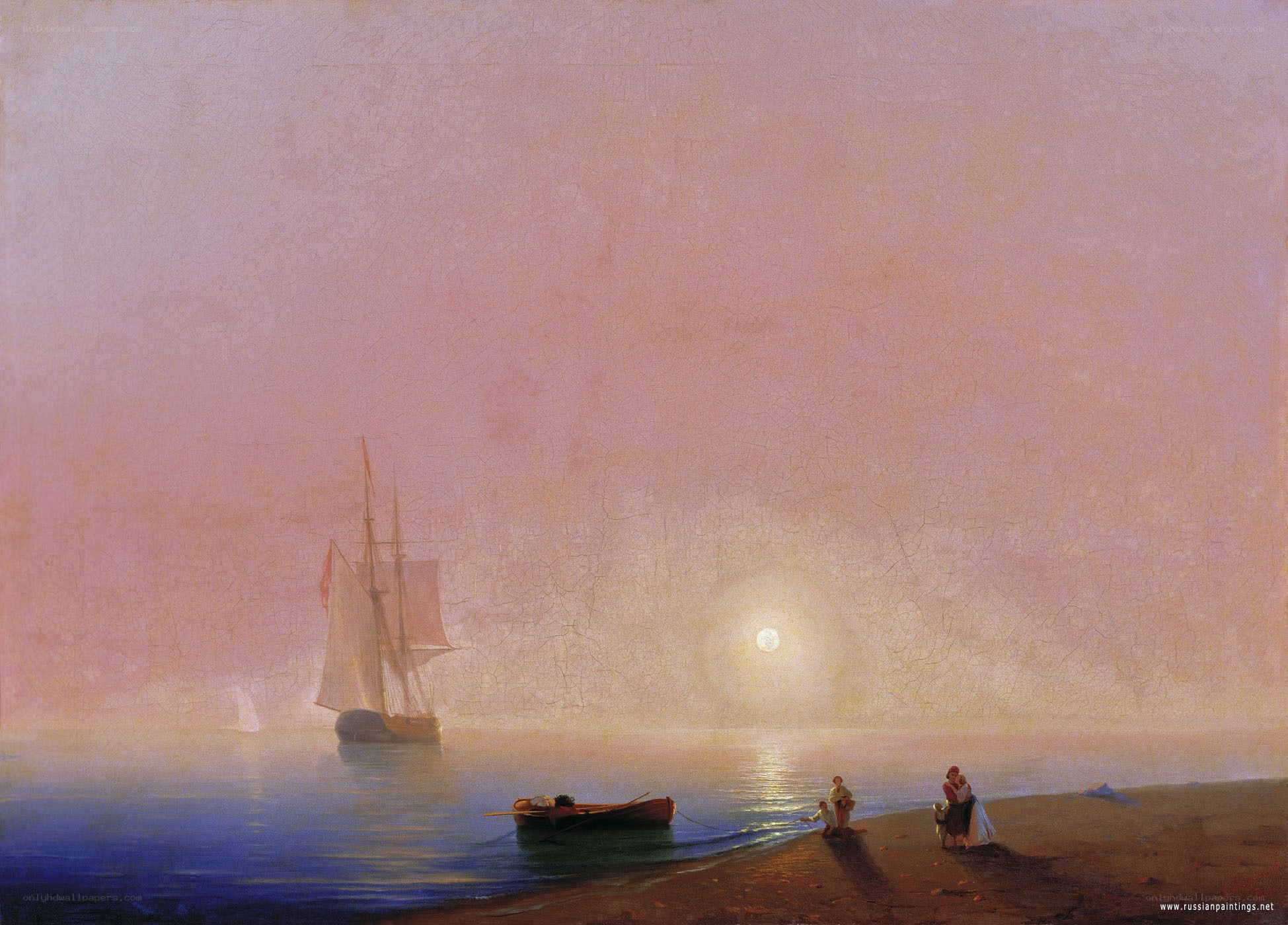 Moonlit Sea with Sailboat