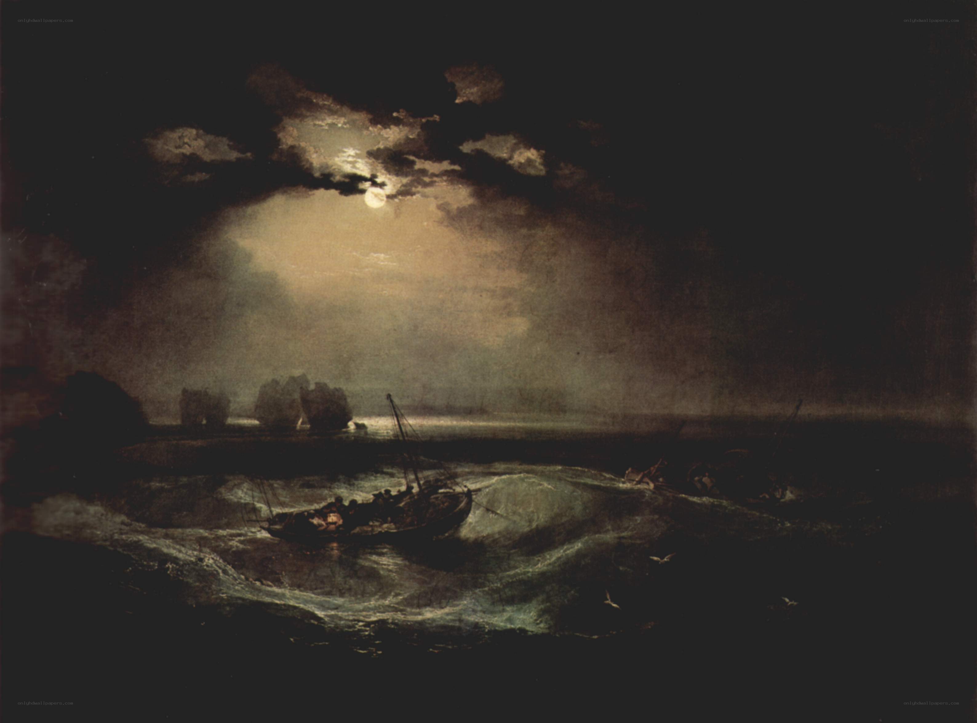 Moonlit Sea with Sailing Vessels