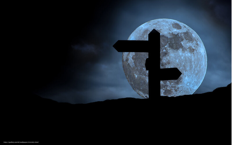 Moonlit signpost silhouette