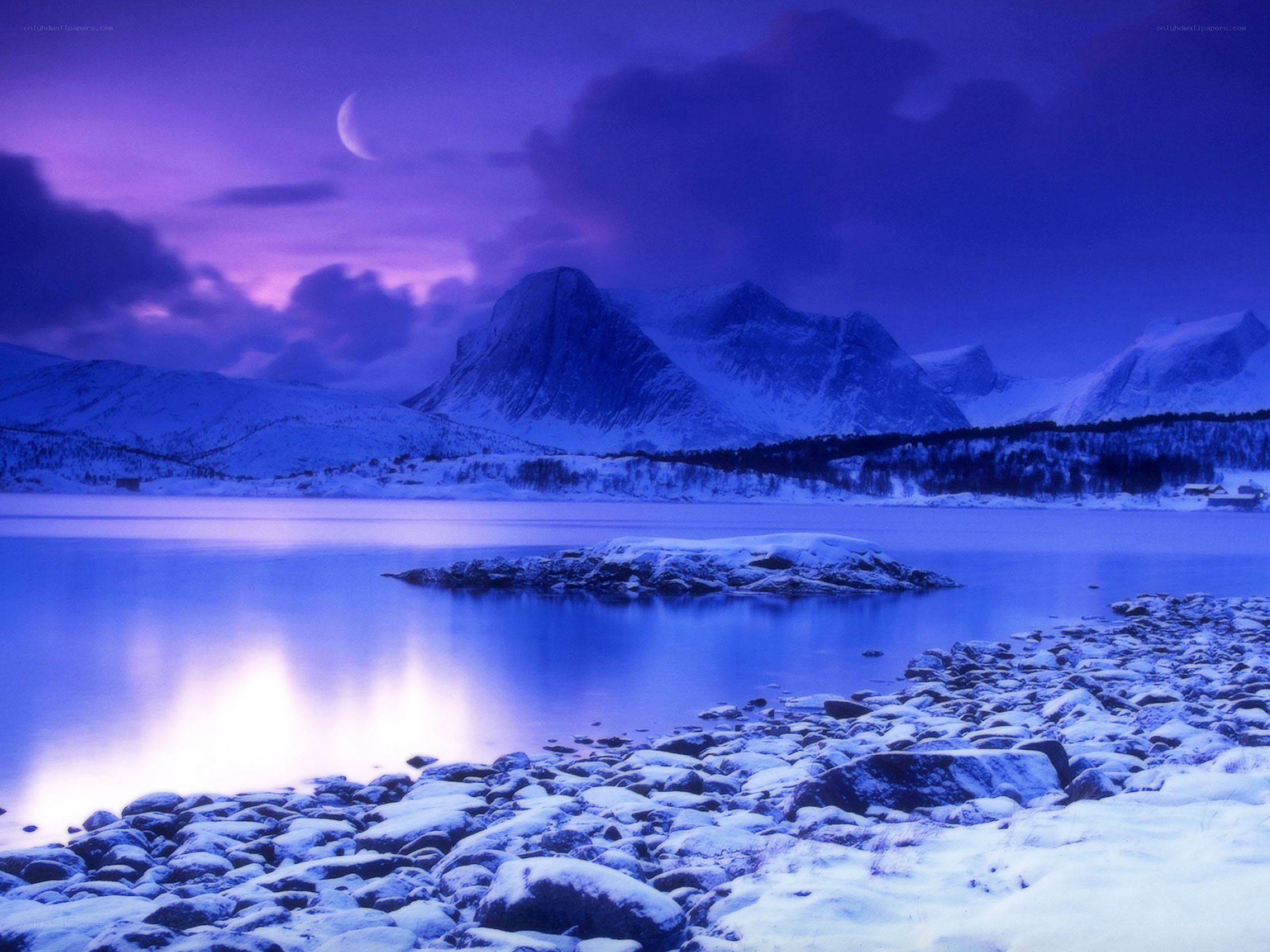 Moonlit Snowy Mountain Lake