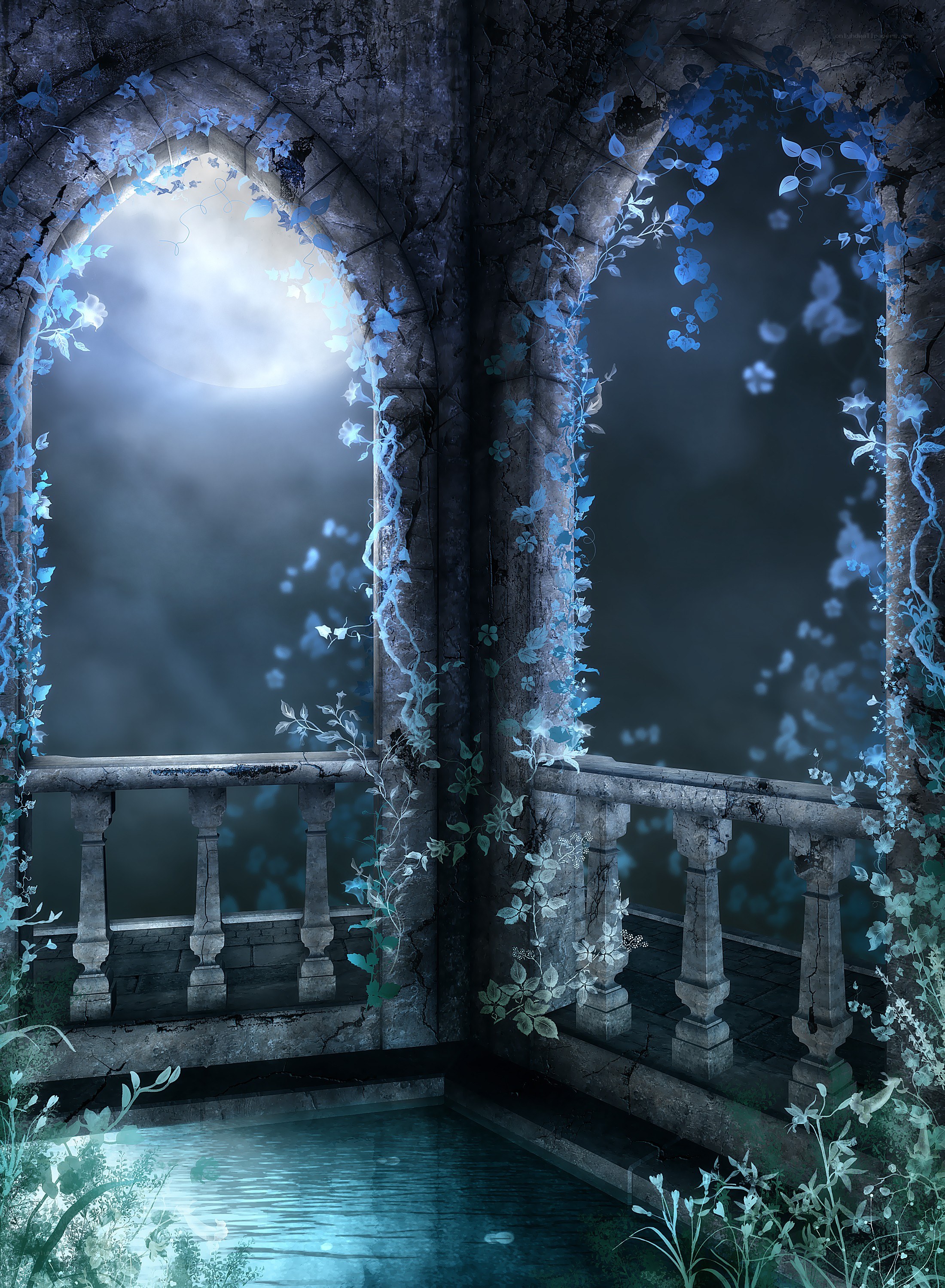 moonlit stone archway