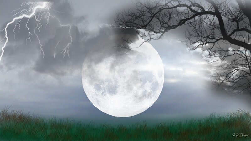 Moonlit storm with lightning