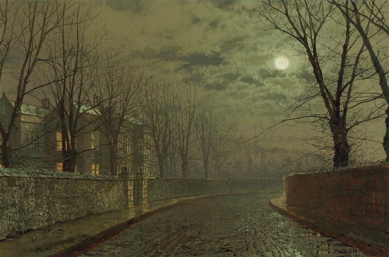 Moonlit Street at Night — Green