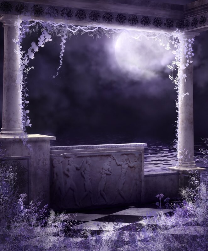 moonlit temple archway