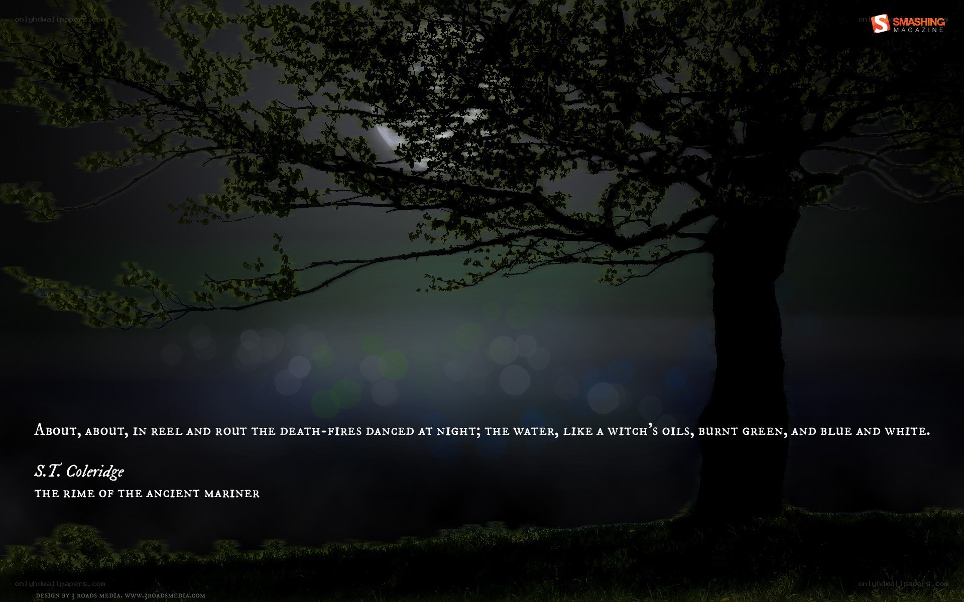 Moonlit tree with poem