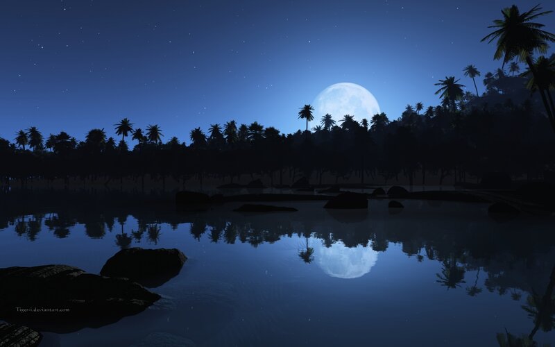 Moonlit Tropical Lagoon — Blue