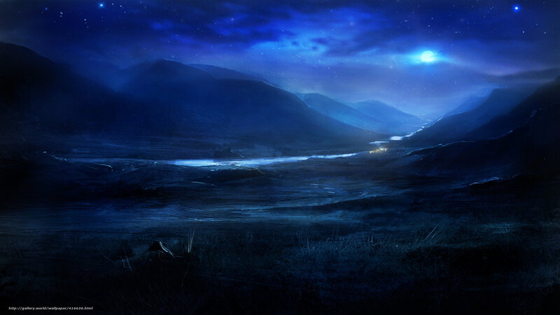 Moonlit valley at night