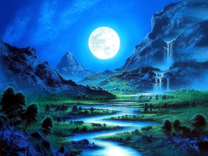 Moonlit Valley Landscape