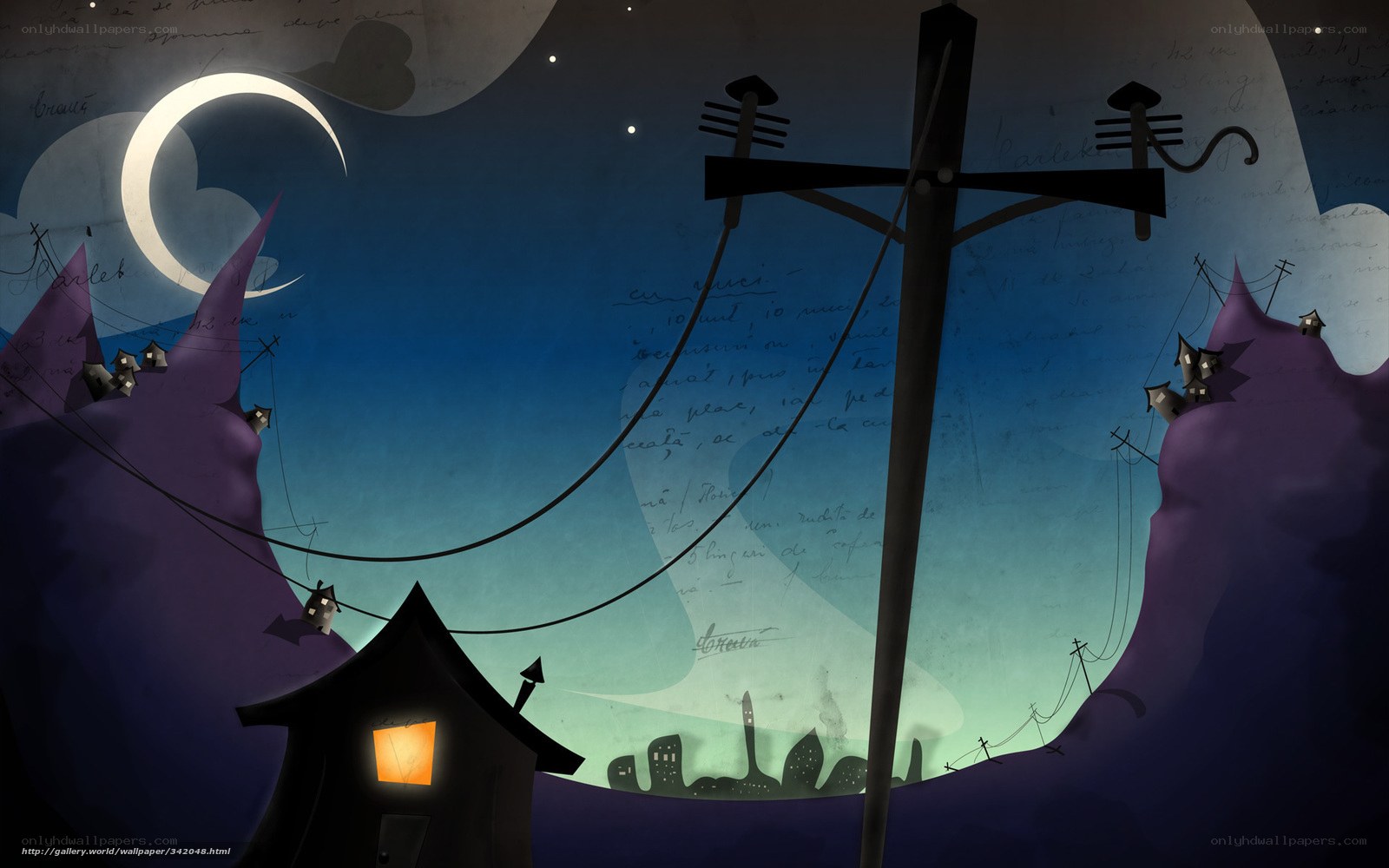 Moonlit village at night