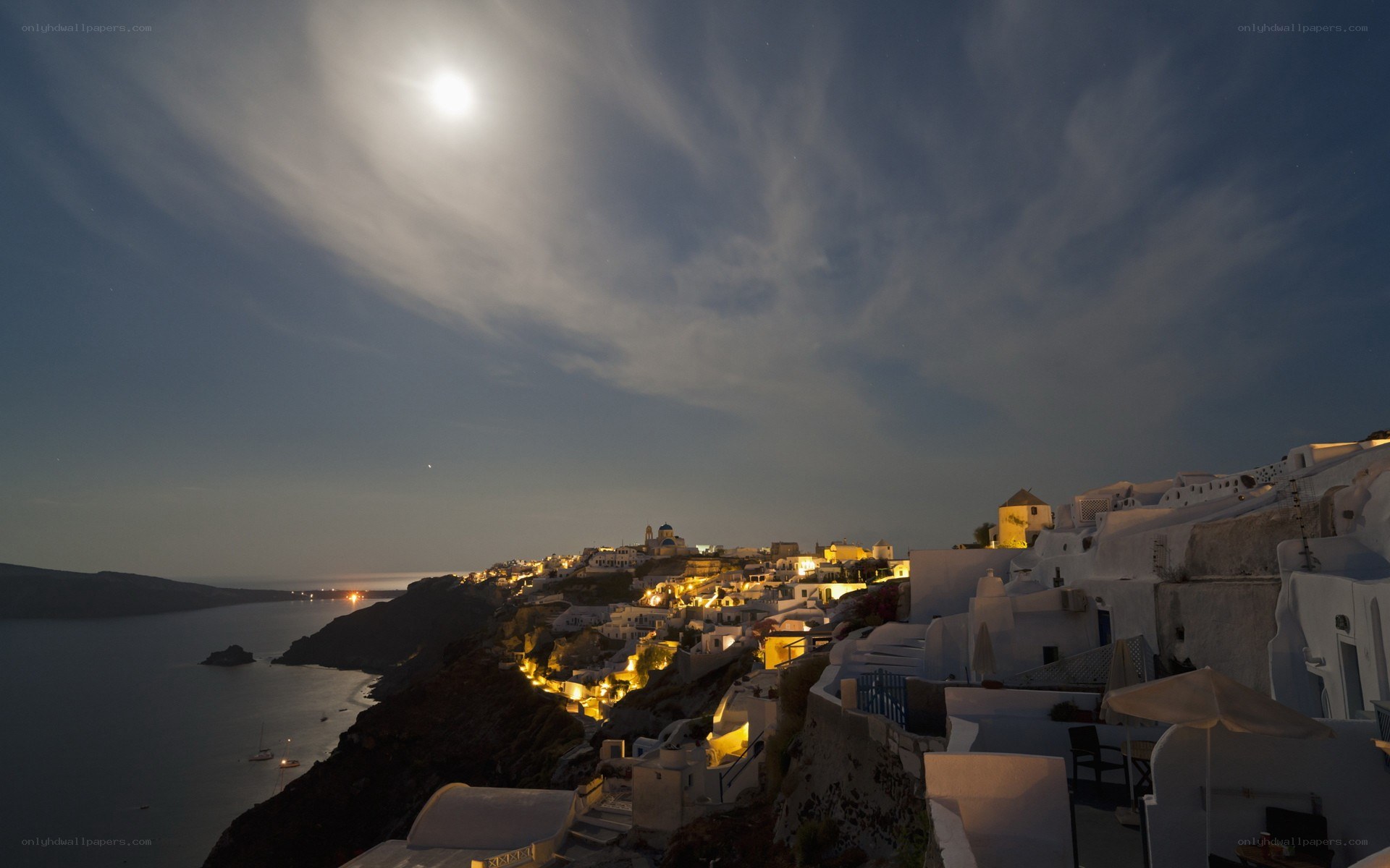 Moonlit village on the cliff