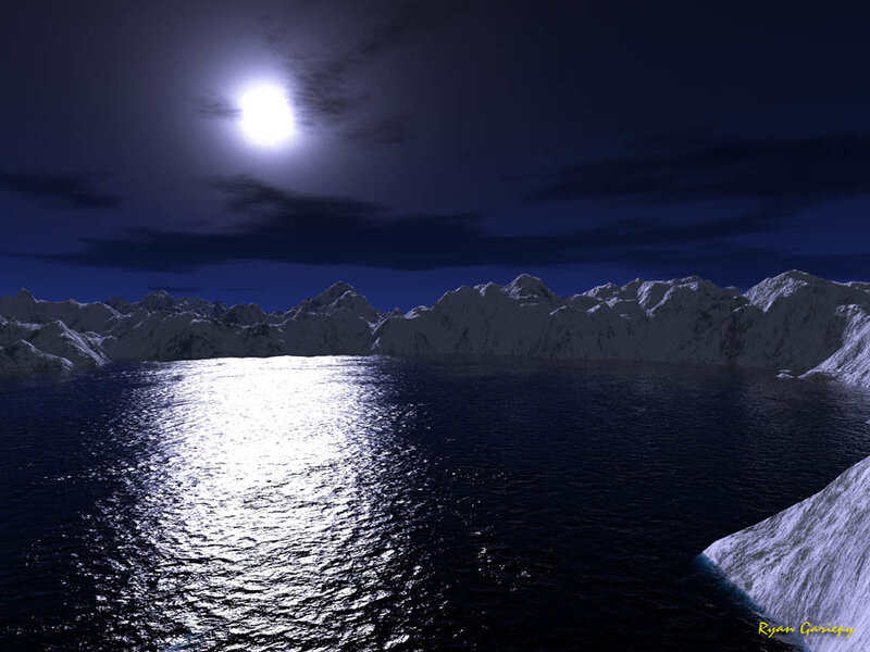 Moonlit Water and Mountains