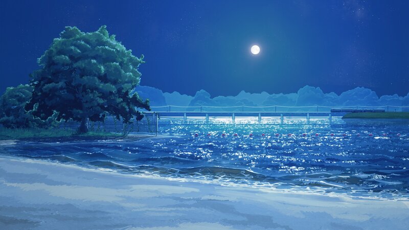 Moonlit Water Scene — Blue, Serene