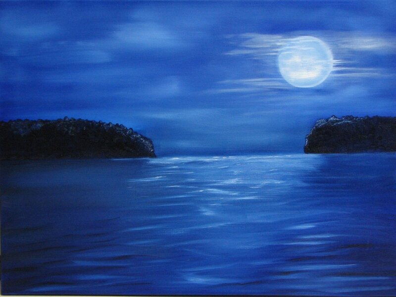 Moonlit Water Scene — Blue
