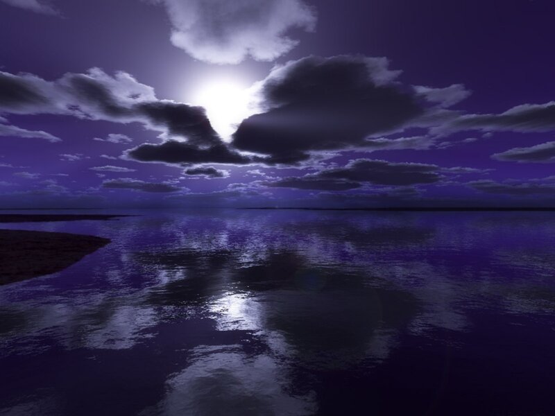 Moonlit Water Scene — Purple
