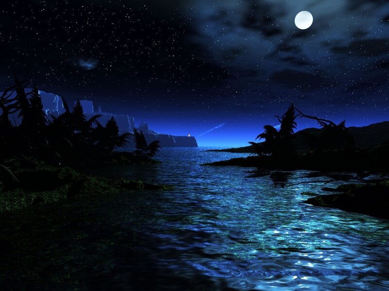 Moonlit Waterway at Night