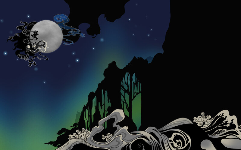 Moonlit waves and cliffs