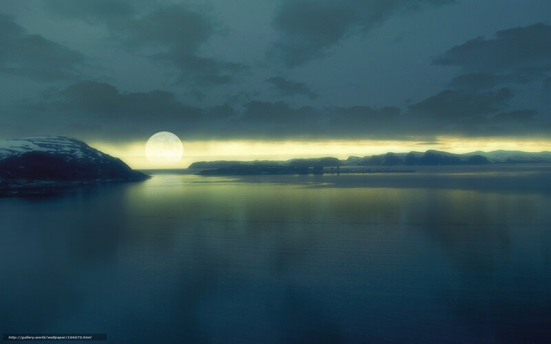 Moonrise over a fjord