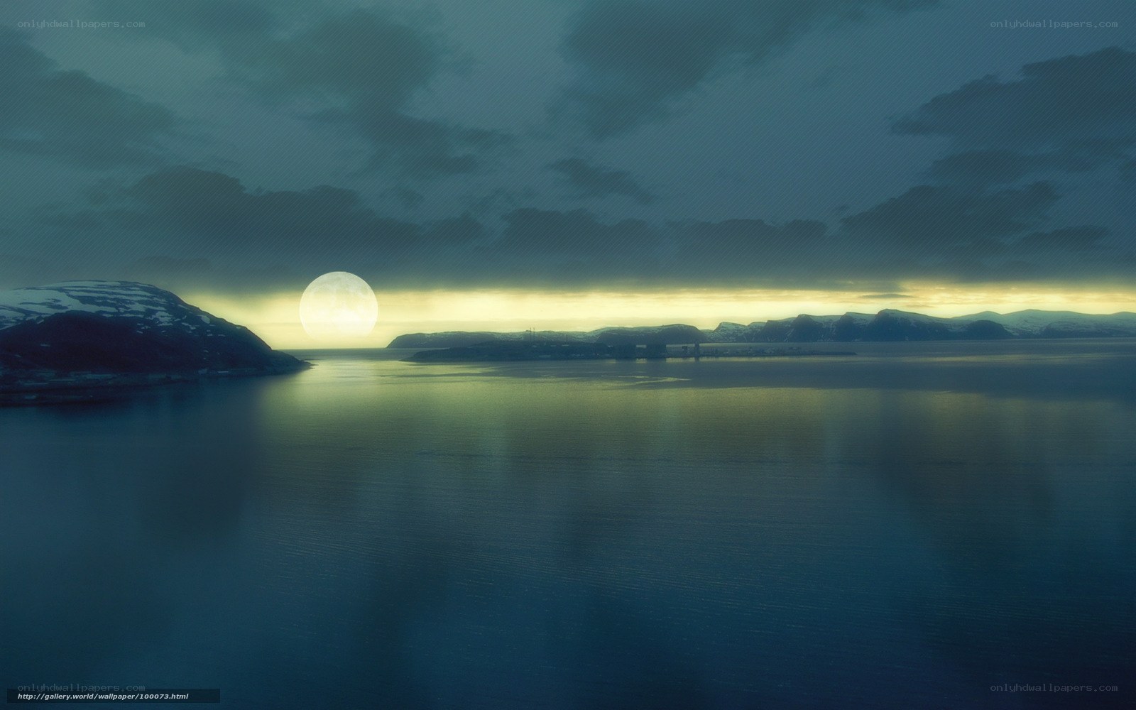 Moonrise over a fjord