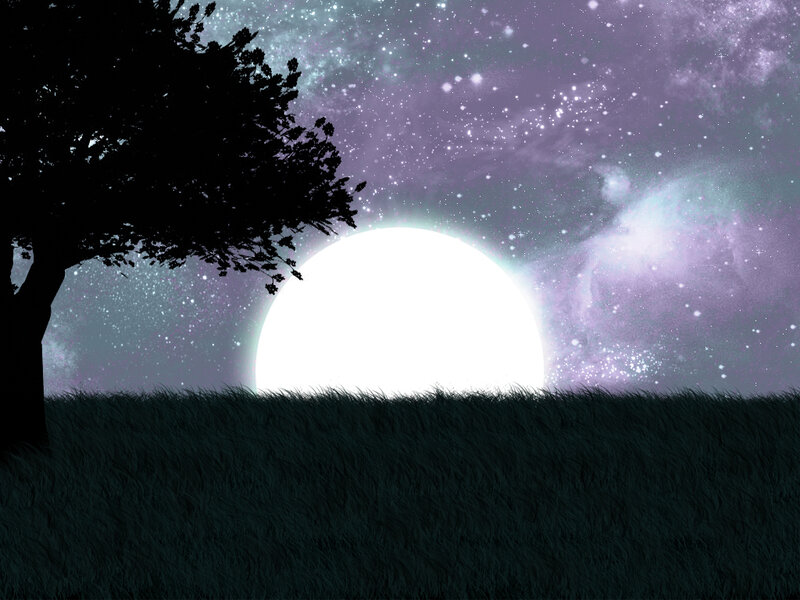 Moonrise over a starry field