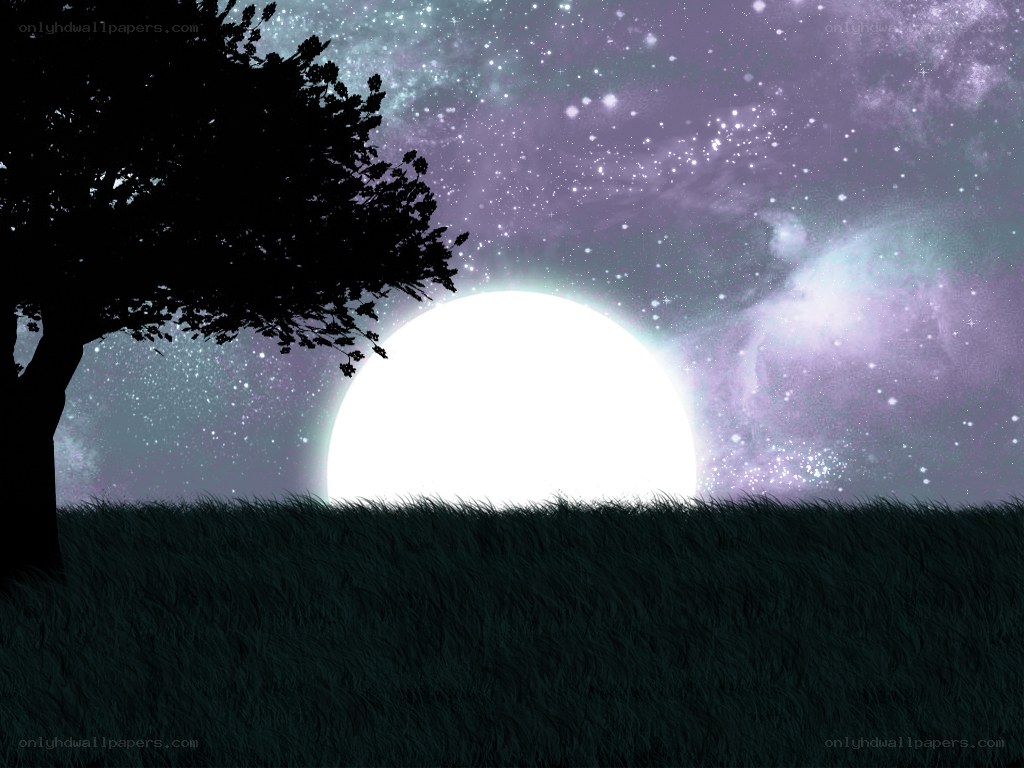 Moonrise over a starry field