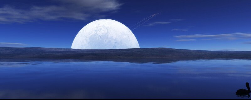 Moonrise over alien ocean