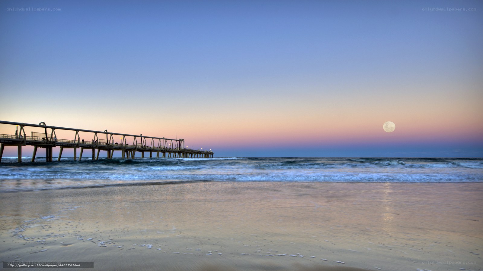 Moonrise over beach pier