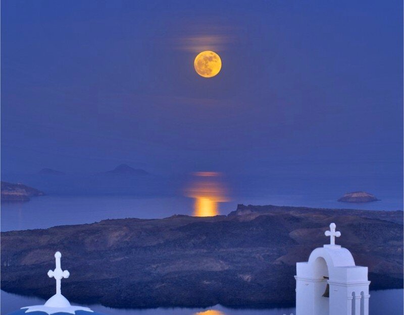 Moonrise over Greek islands