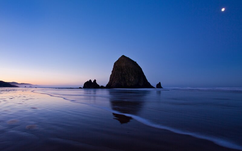 Moonrise over Haystack Rock