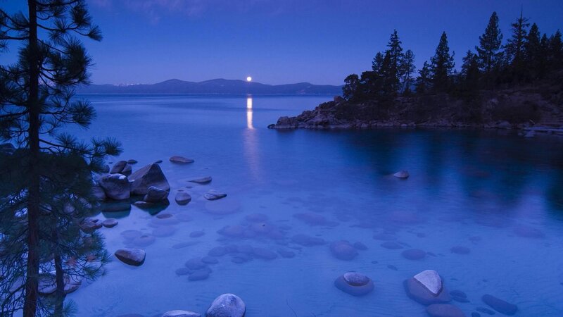 Moonrise over Lake — Blue, Serene