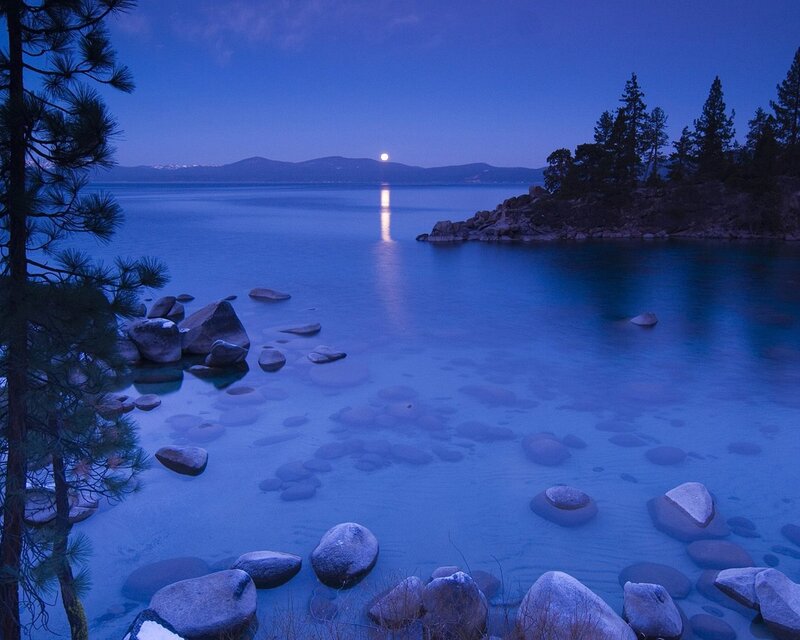 Moonrise over Lake — Blue