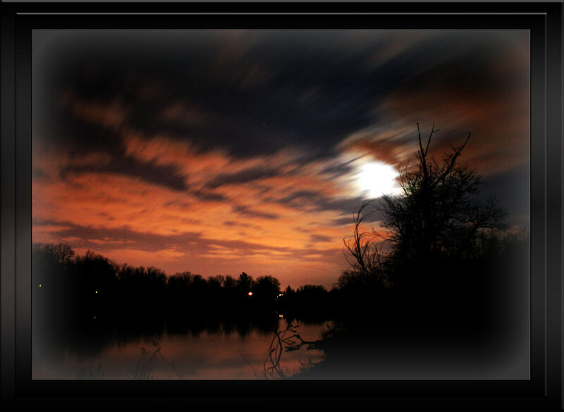 Moonrise over Lake — Orange