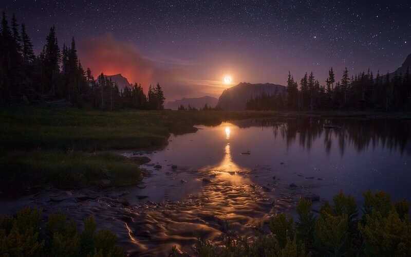 Moonrise over Lake — Purple