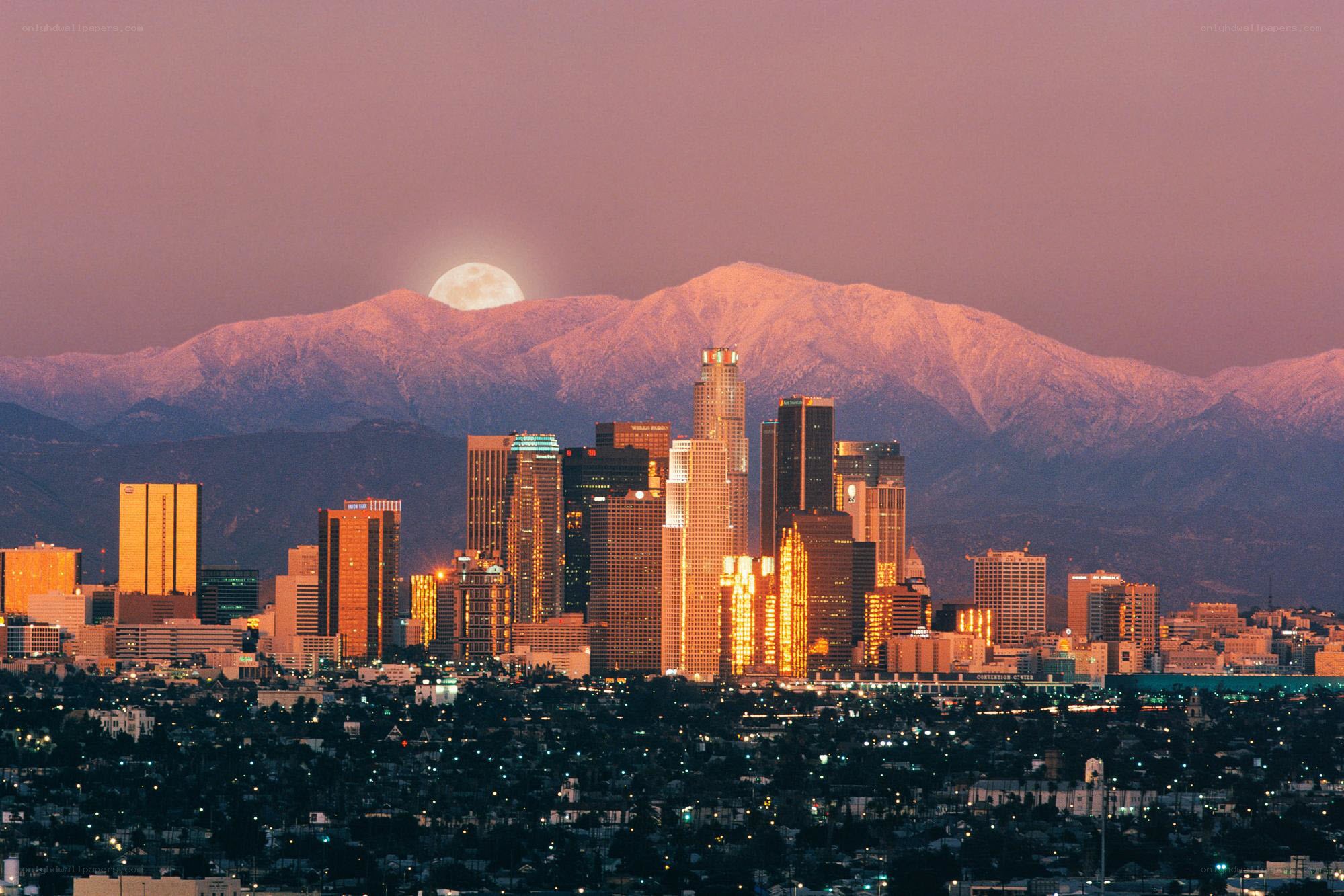 Moonrise over Los Angeles skyline