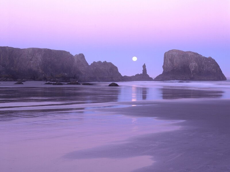 Moonrise over Rocky Beach — Purple