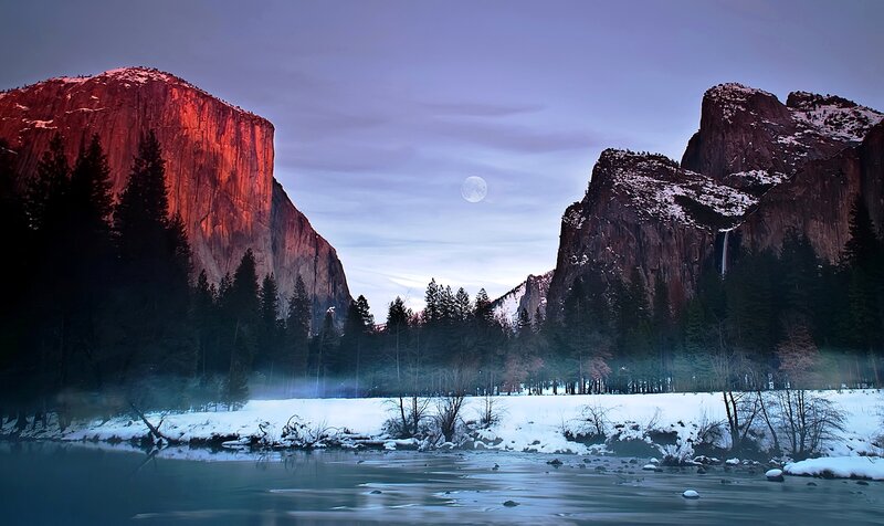 Moonrise over Snowy Valley
