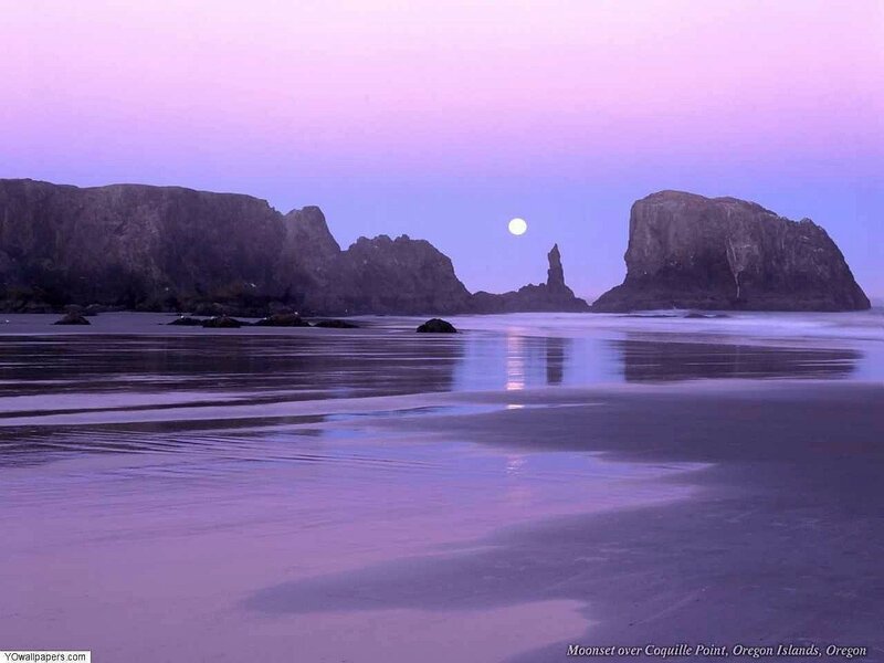 Moonset over Coquille Point