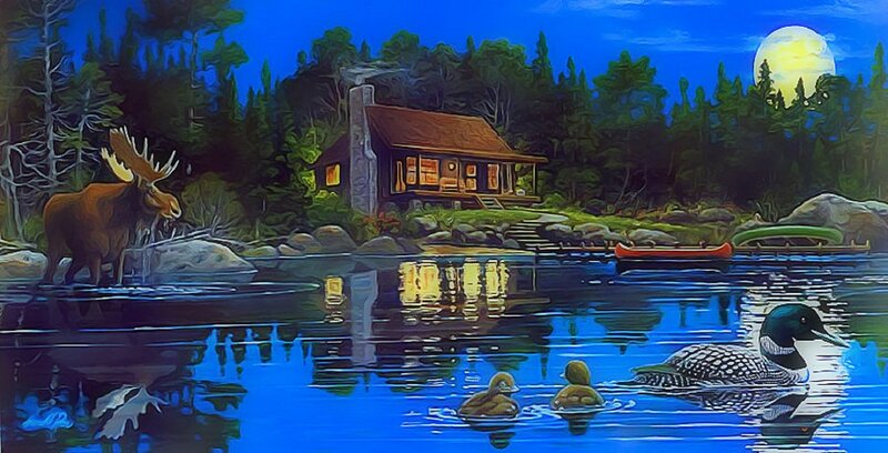 Moose by Lake Cabin