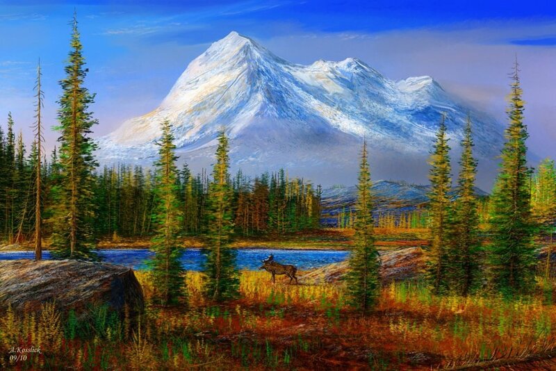 Moose in Forest — Blue, Serene, Afternoon