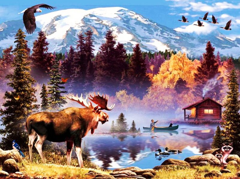 Moose in Forest — Blue, Serene, Morning